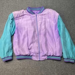Vintage Olympic Exposure Jacket Womens Small Bomber Purple Teal Sporty 80s